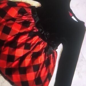 Checkered bow tie long sleeve holiday dress